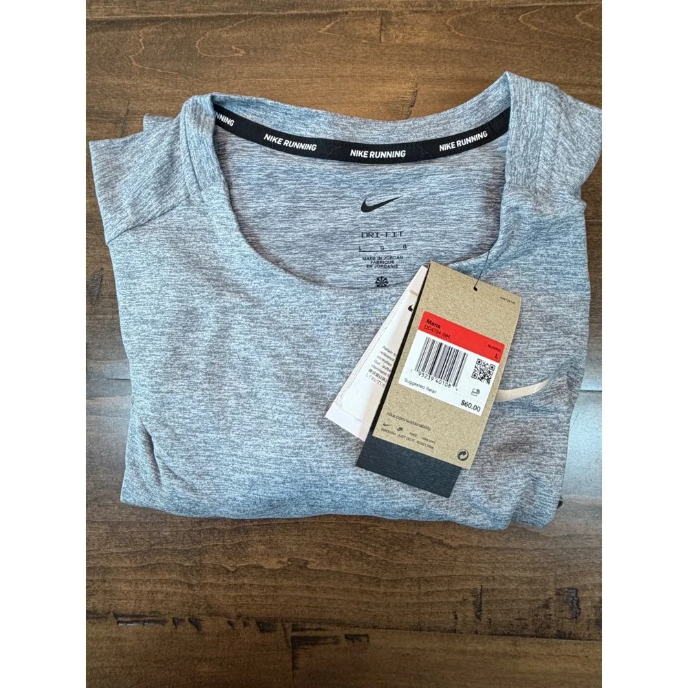 Nike Running Dri-FIT Miler Long Sleeve Shirt Grey Heather UPF 40+  Mens L